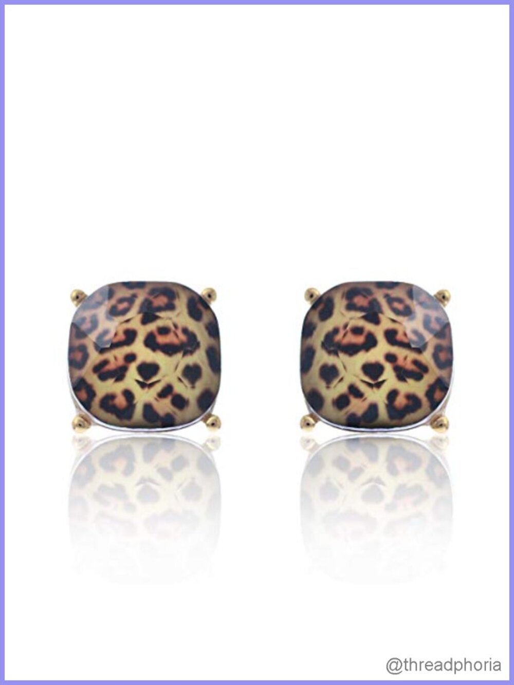 Cushion Cut Acrylic Gemstone Stud Earrings with Gold Plated Alloy Setting